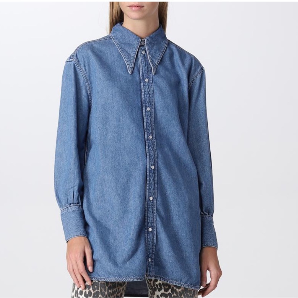 Ganni denim organic cotton‎ shirt shacket size large/xl